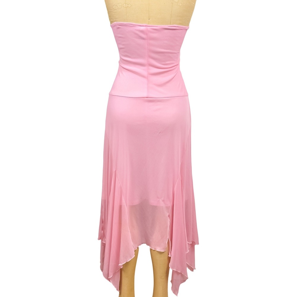 Vintage Windsor Pink Halter Dress Handkerchief Hem XS Ruched Fairy Y2K Prom - Picture 12 of 16